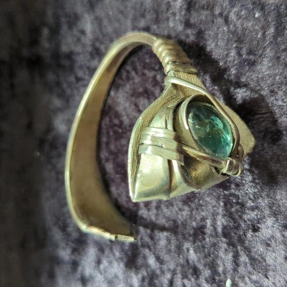Vintage Unmarked Repurposed Silverware Jewelry Boho w/Stone - Picture 1 of 7